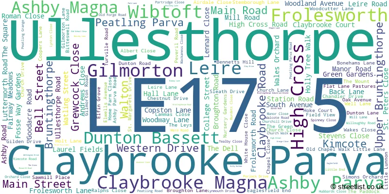 A word cloud for the LE17 5 postcode